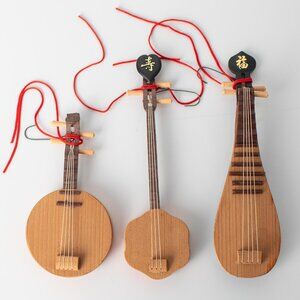 Vintage Lillian Vernon Chinese String Instrument Christmas Ornaments Lot of 3
